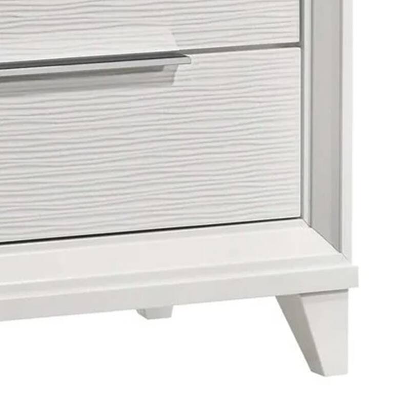 Ressy Nightstand with 2 Drawer, Silver Metal, Contemporary White Wood