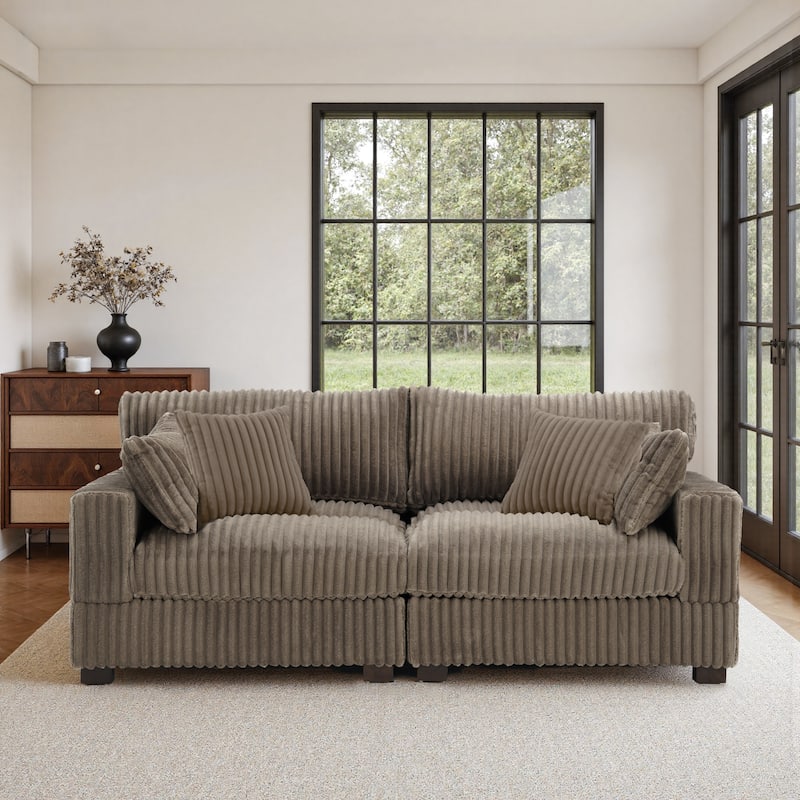 Cotton Flannel Sectional Sofa w/ Adjustable Headrests & Pillows