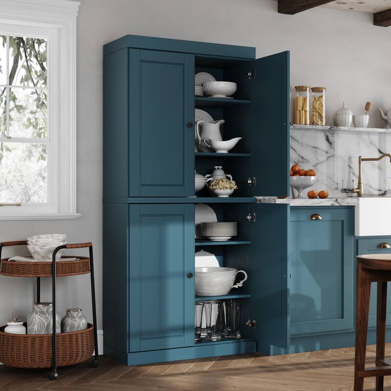 100% Solid Wood Tall Freestanding Kitchen Pantry Cabinet with Doors, Adjustable Shelves, Modular Storage, 32" W x 71.5" H