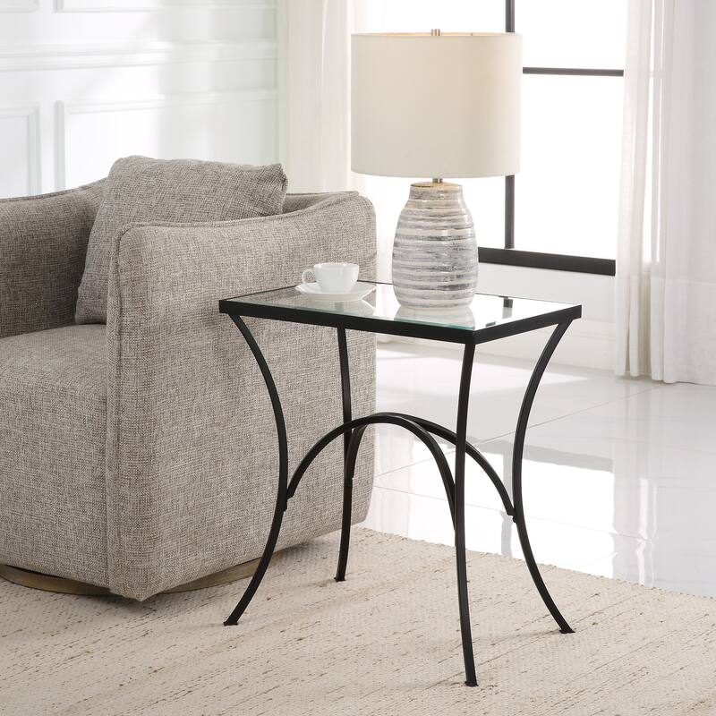 Uttermost 22911 Alayna 16" Wide Glass Top Metal and Tempered Glass End