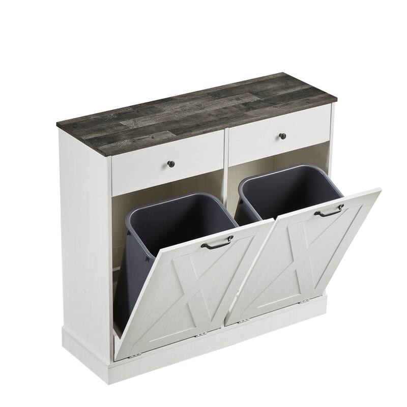 Modern Double-door Trash Cabinet with Two Drawers for Living Room, Kitchen