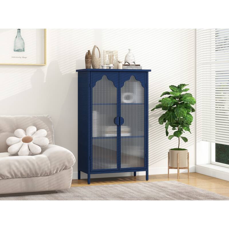 2 Doors Metal Storage Cabinet,Display Cabinet with Glass Doors,Metal Kitchen Sideboard Buffet Cabinet,Glass Storage Cabinet