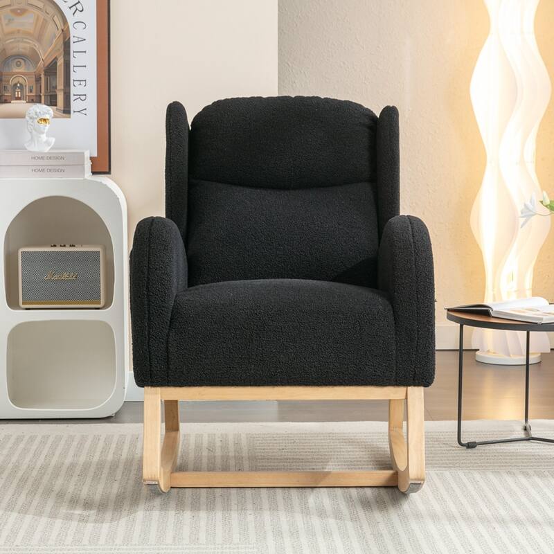 Modern Teddy Fabric Rocking Chair With Packet Wood Leg