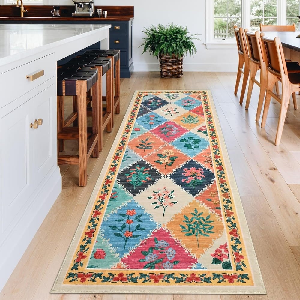 Vintage Floral Washbale Floor Cover Area Rug for Bedroom, Living Room, Colorful - 1'6" x 2'6"