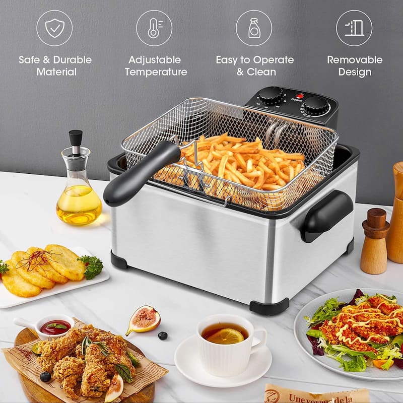 Electric Fryer 5.3 QT/21-Cup Stainless Steel 1700W w/ Triple Basket