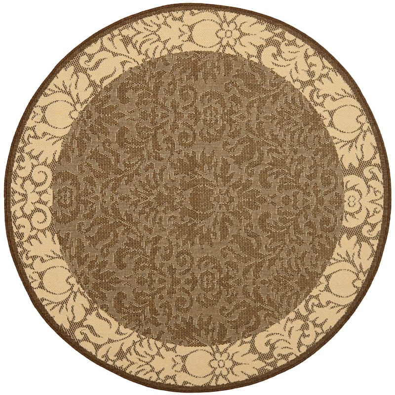 SAFAVIEH Courtyard Peggie Indoor/ Outdoor Patio Backyard Rug - 6'7" Round - Chocolate/Natural