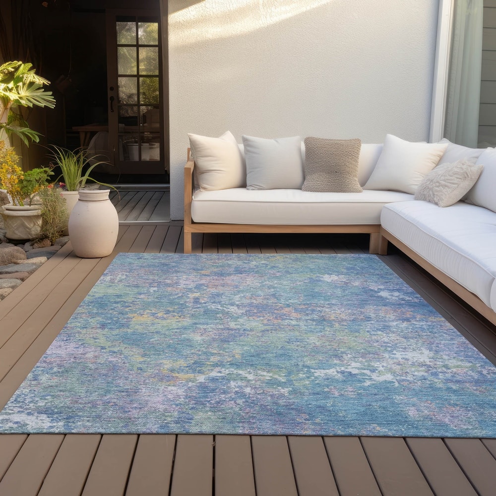 Machine Washable Indoor/Outdoor Abstract Watercolor Chantille Rug