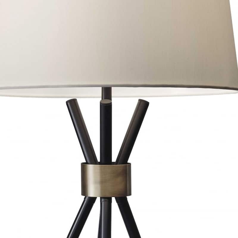 Black Metal Tripod Leg with Antique Brass Accent Table Lamp - 14.5 x 10.75 x 25.5