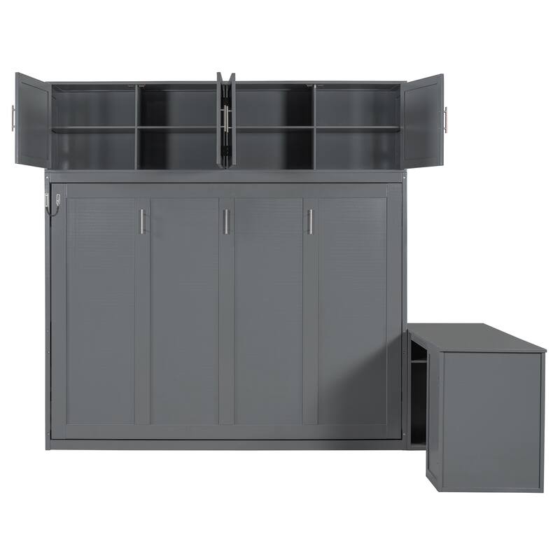 Queen Wall Murphy Bed with Fold Down Desk - Includes Storage Shelves and Large Cabinets