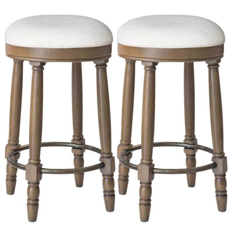 Bar Stools Set of 2, 26" Counter Height, 360° Swivel Wooden Barstool with Fabric Upholstered Seat