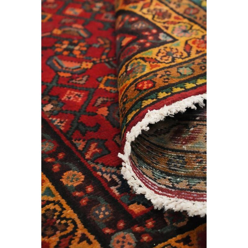 Hand Knotted Oriental 100% Wool Carpet Traditional Geometric Red Hamedan Runner Rug - 9' 11'' X 3' 0''