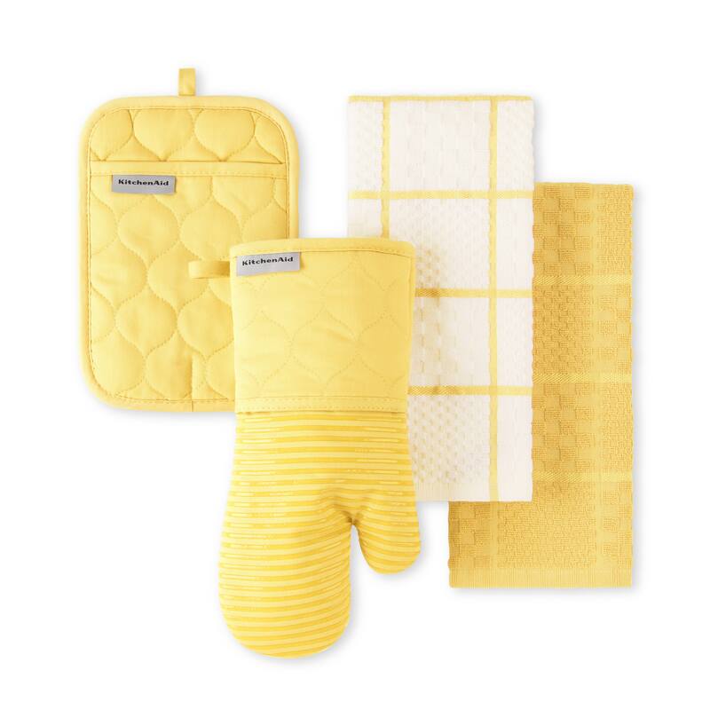 KitchenAid Onion Quilt Kitchen Towel, Oven Mitt & Potholder Set 4-Pack - Butter Yellow