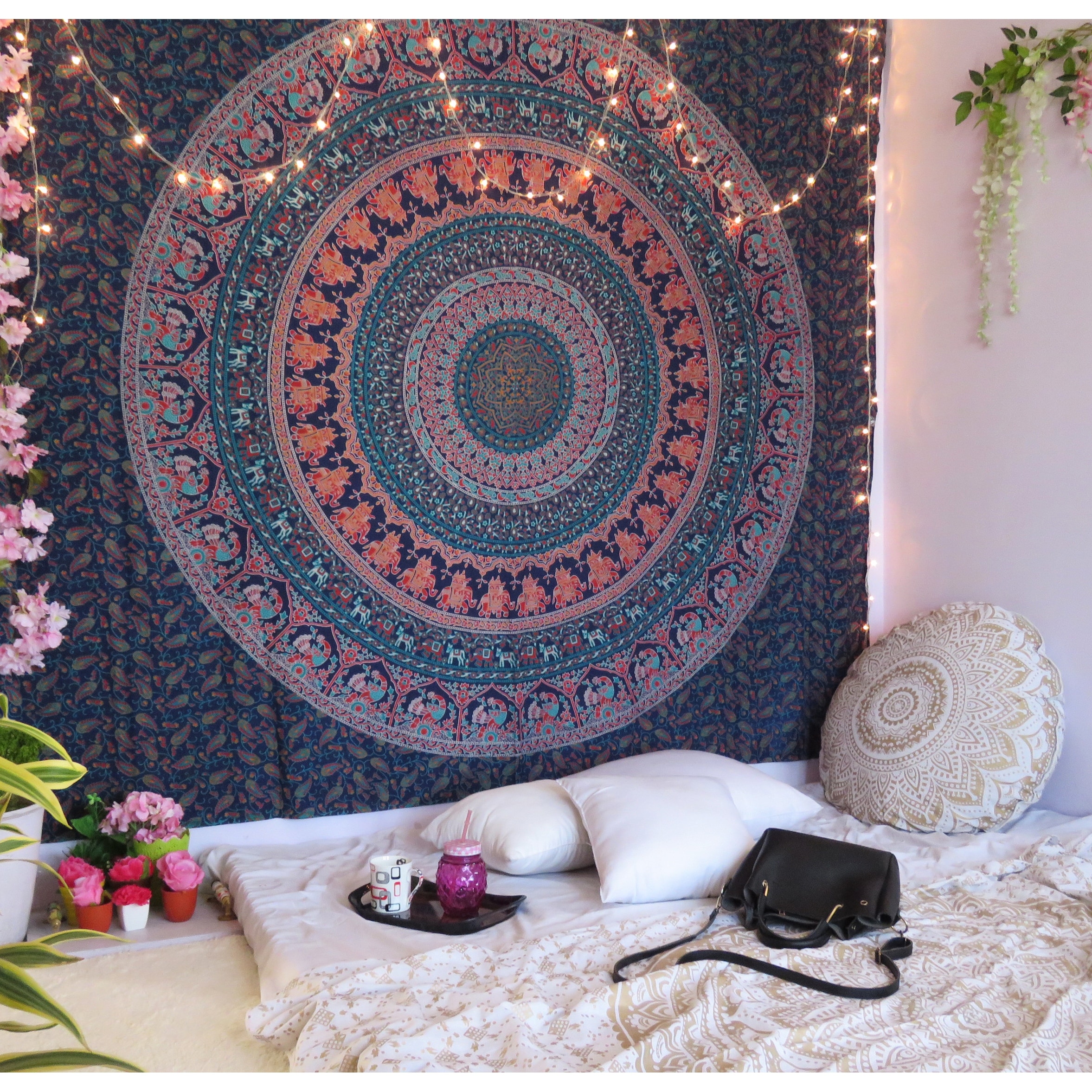 Ombre Bohemian Mandala Hippies Wall Tapestry Round Beach Bedspread Yoga Mat Red 
