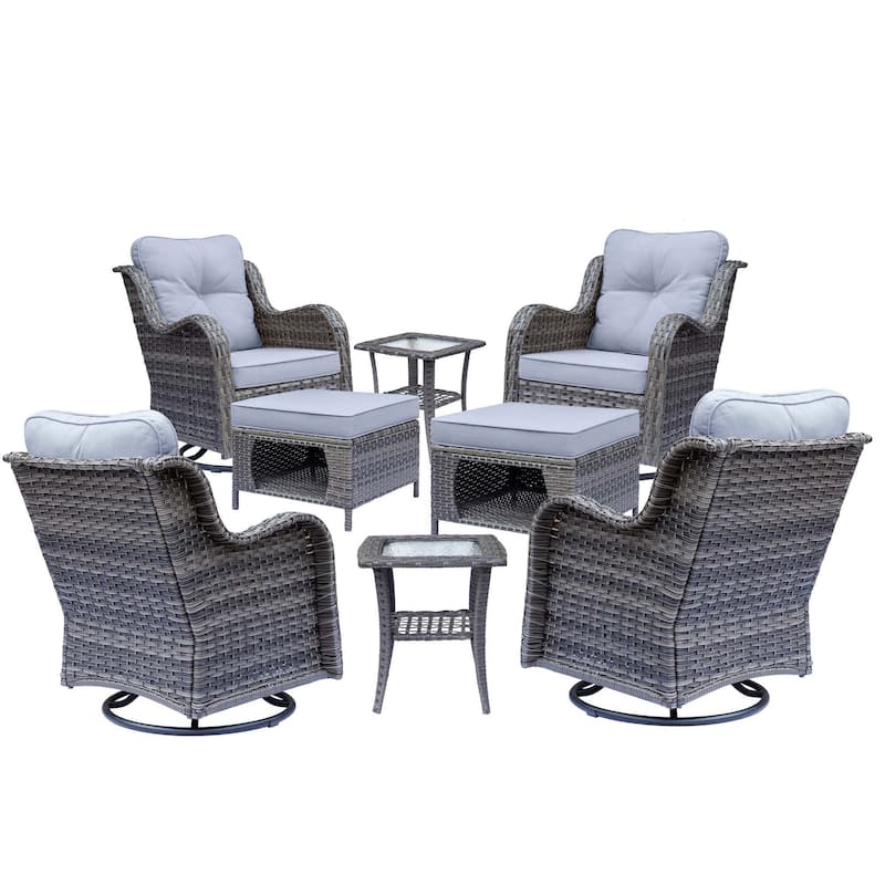 8 Piece Outdoor Patio Swivel Glider Chairs Ottoman Set with Side Table