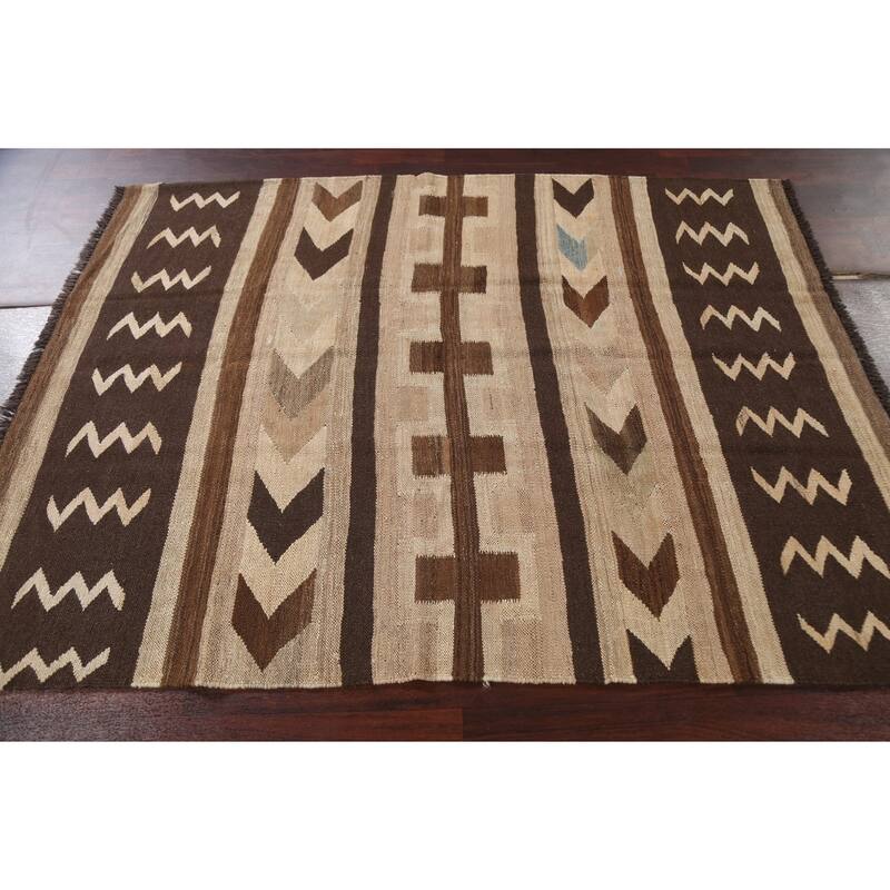 Natural Dye Tribal Kilim Contemporary Area Rug Flat-woven Wool Carpet - 5'1" x 6'9"