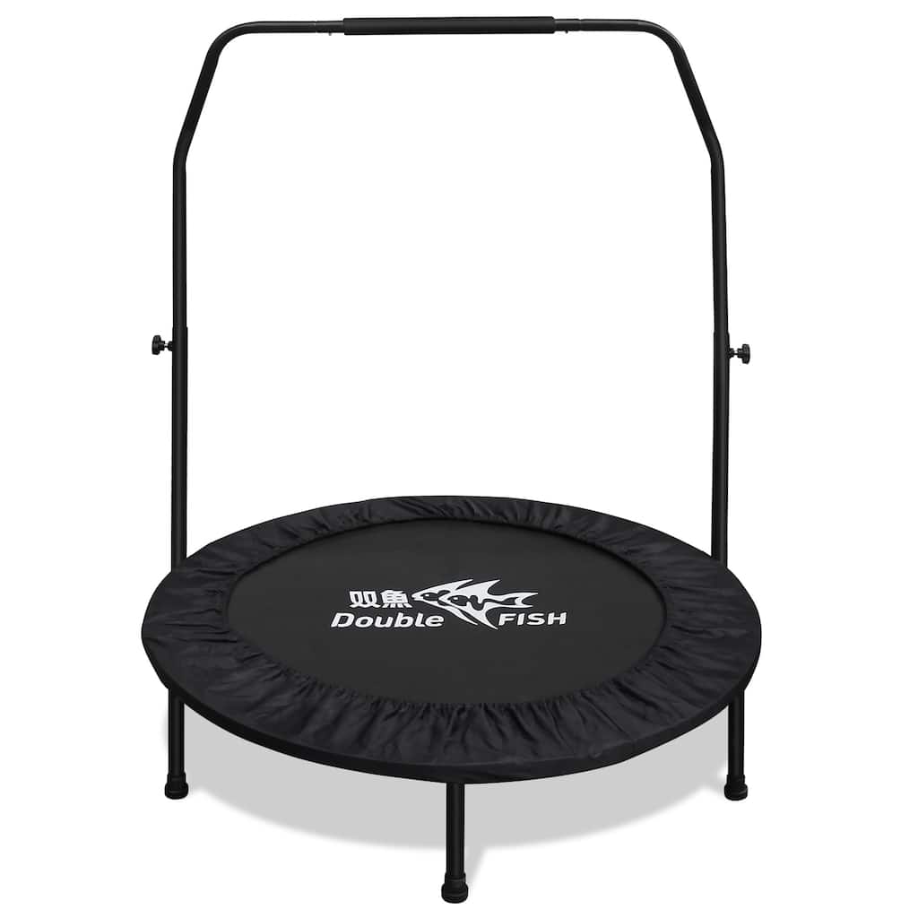 DOUBLE FISH Mini Trampoline - Adjustable Foam Handle, 400Lbs Capacity, Black Rectangular, Fitness Rebounder - 11