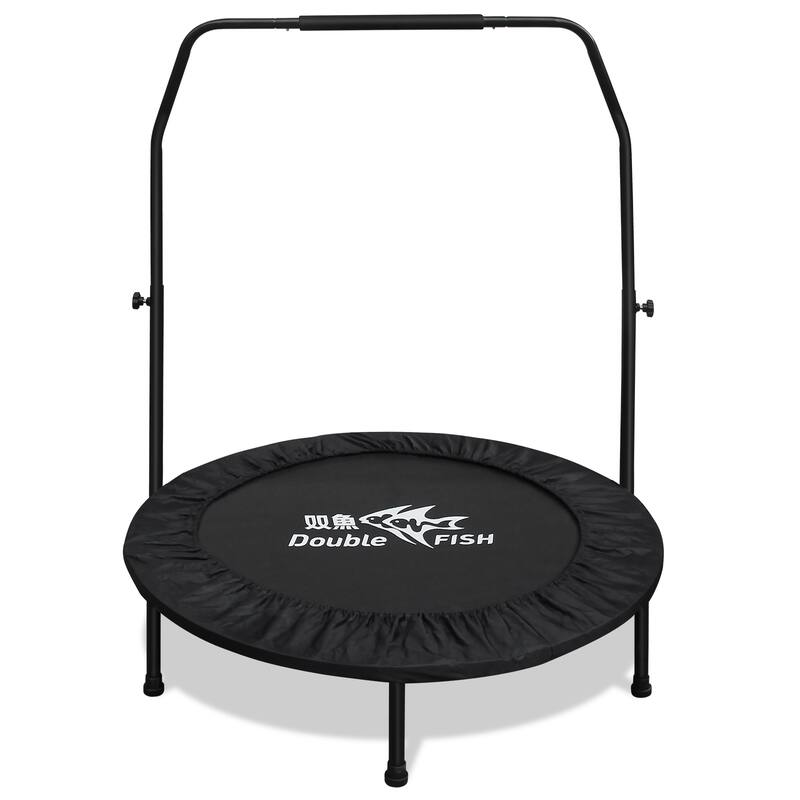 DOUBLE FISH Mini Trampoline - Adjustable Foam Handle, 400Lbs Capacity, Black Rectangular, Fitness Rebounder - 11