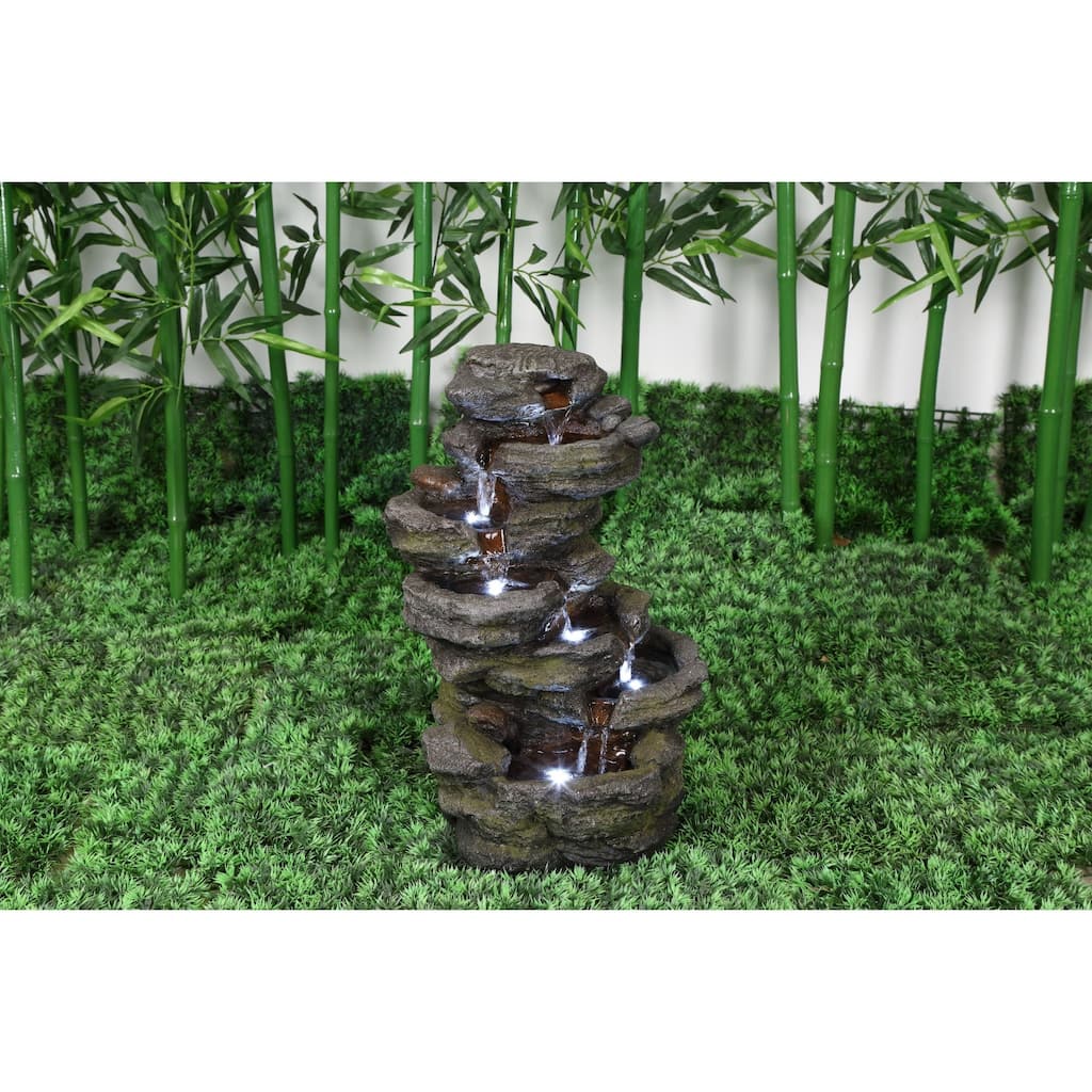 LED Lighted Cascading Rock Outdoor Garden Water Fountain - 18.25"