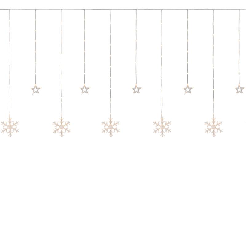 250 Clear LED Star Snowflake Window Curtain Lights 15.75ft Clear Wire
