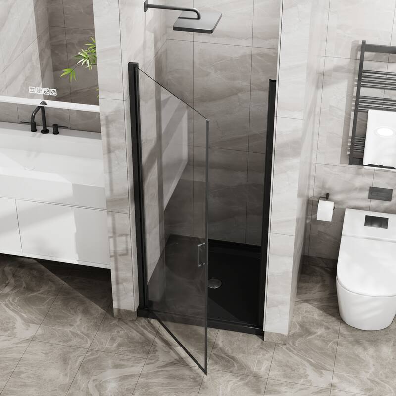 34x72 Strong Pivot Shower Door, 1/4" Tempered Glass, Semi-Frameless - Black