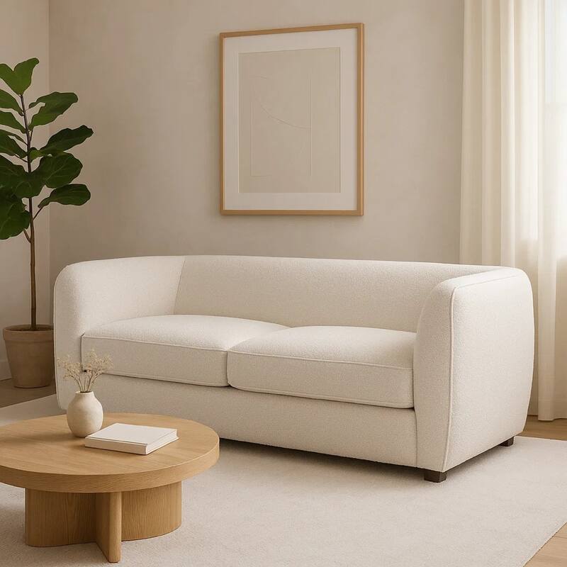 Dly Loveseat, Off White Boucle Seat, Welt Trim, 68 Inch Tuxedo Style
