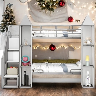 Castle-Shaped Twin over Twin Bunk Bed with Storage