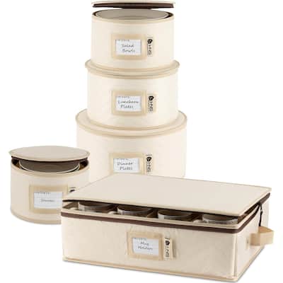 Hard Shell China Storage Containers 5-Piece Set Moving Boxes for Dinnerware, Glasses, Plates, Mugs and Saucers