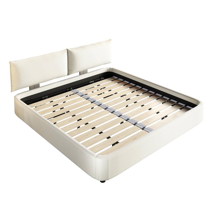 Low Profile King Size Cloud Bed Frame with Movable Headboard, Chenille Platform Bed with Metal/Solid Wood Slat Double Support