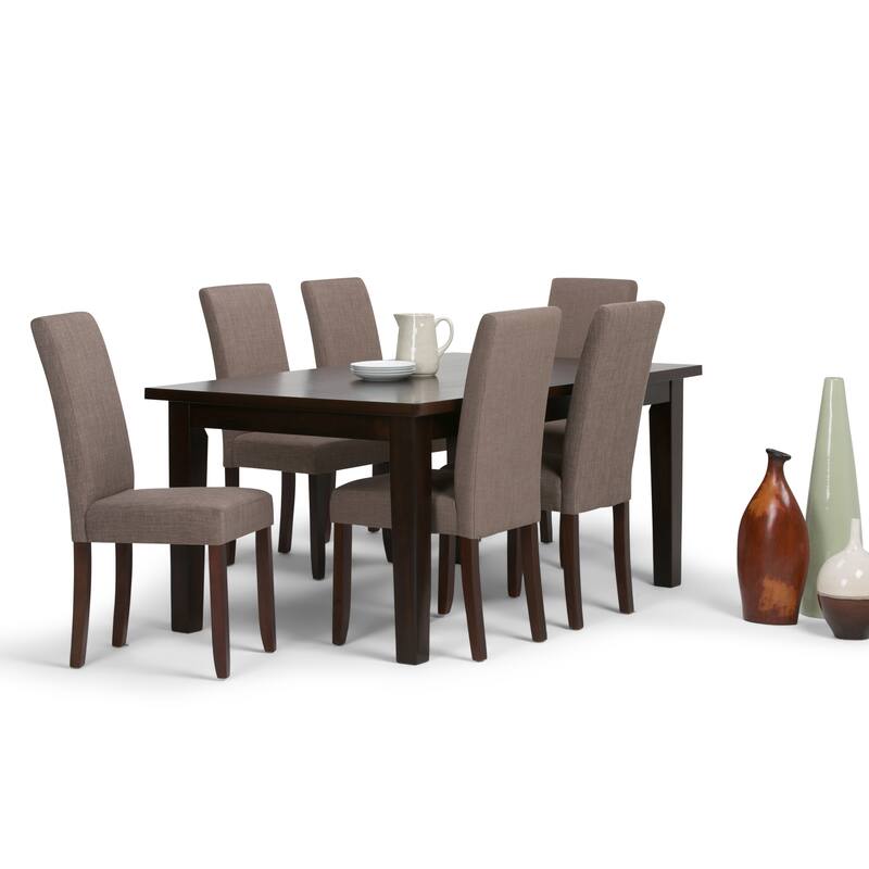 WYNDENHALL Normandy Transitional 7 Pc Dining Set with 6 Upholstered Parson Chairs and 66 inch Wide Table