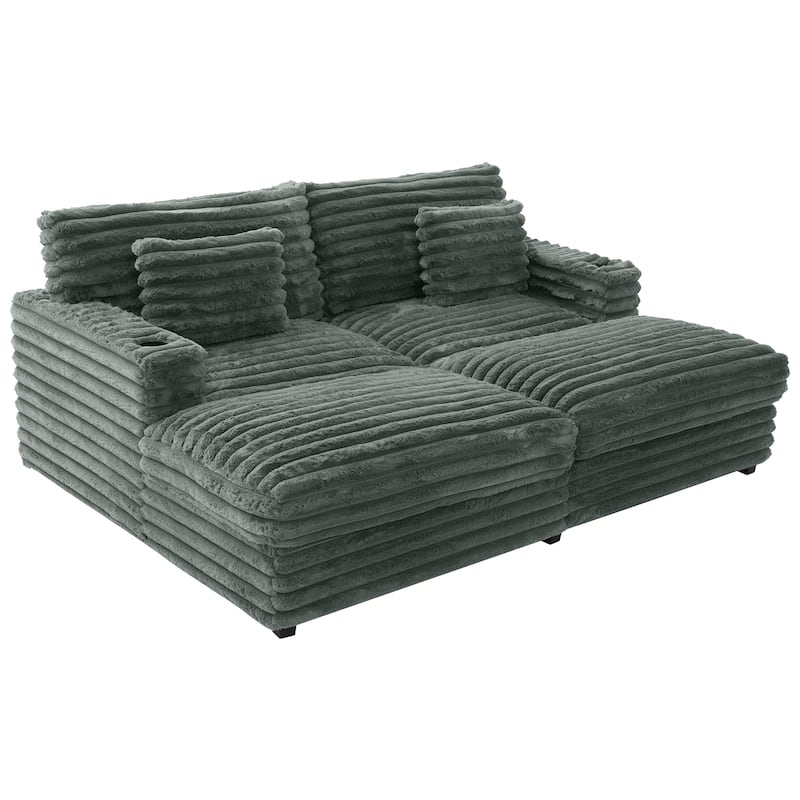 Plush Oversized Double Chaise Sofa with USB Charging, Cup Holders & Ultra-Deep Seating by Harper&Bright Designs