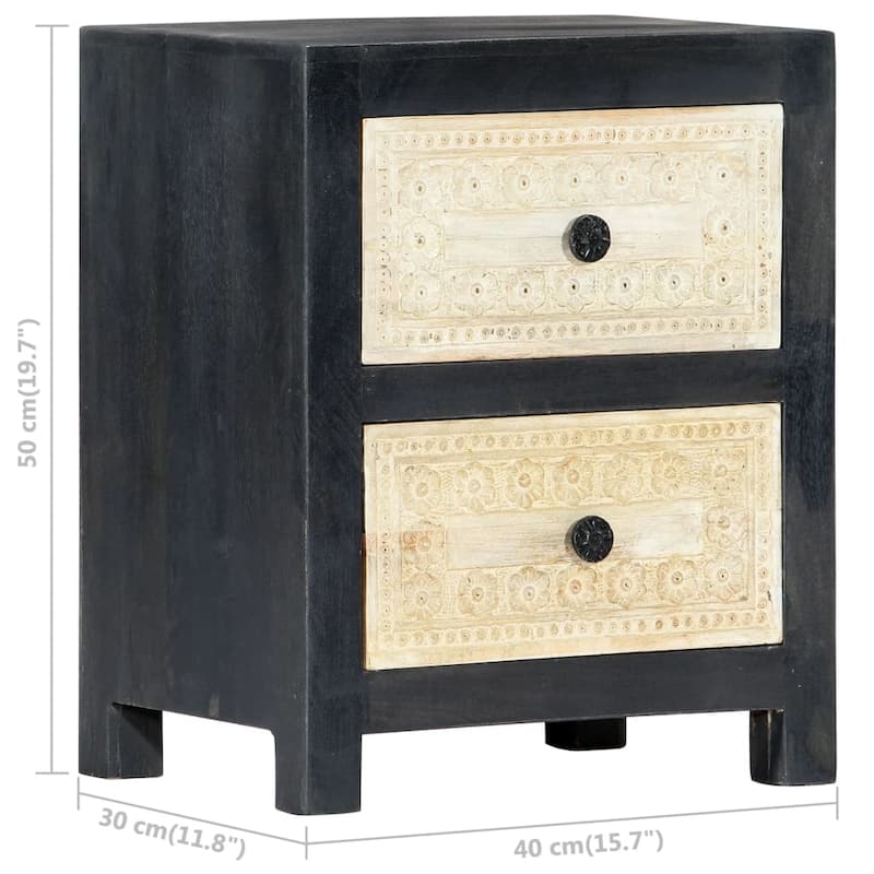 vidaXL Hand Carved Bedside Cabinet Gray 15.7"x11.8"x19.7" Solid Mango Wood