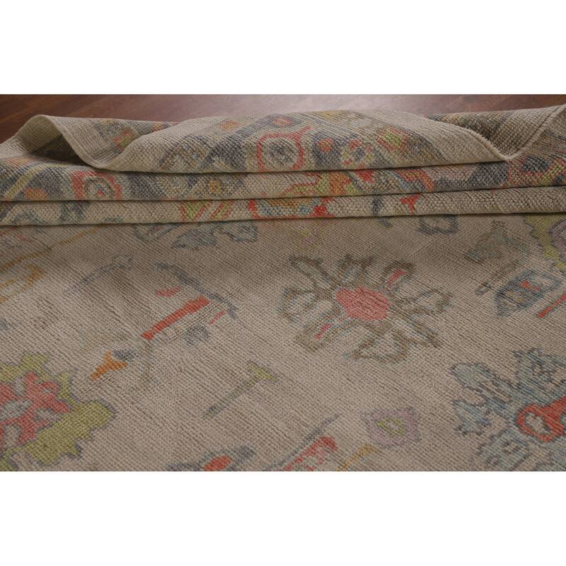 Hand Knotted Oriental 100% Wool Carpet Transitional All-Over Beige & Ivories Oushak Area Rug - 10' 0'' X 7' 11''