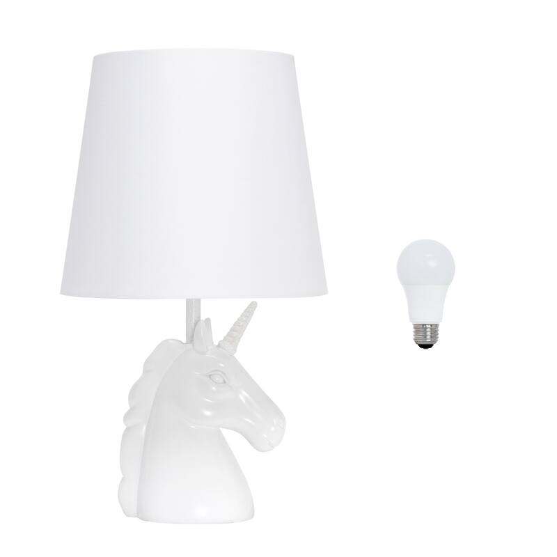 Simple Designs 15.5" Sparkling Glitter Unicorn Table Lamp, White with Blue Glitter, With LED Bulb - Multi