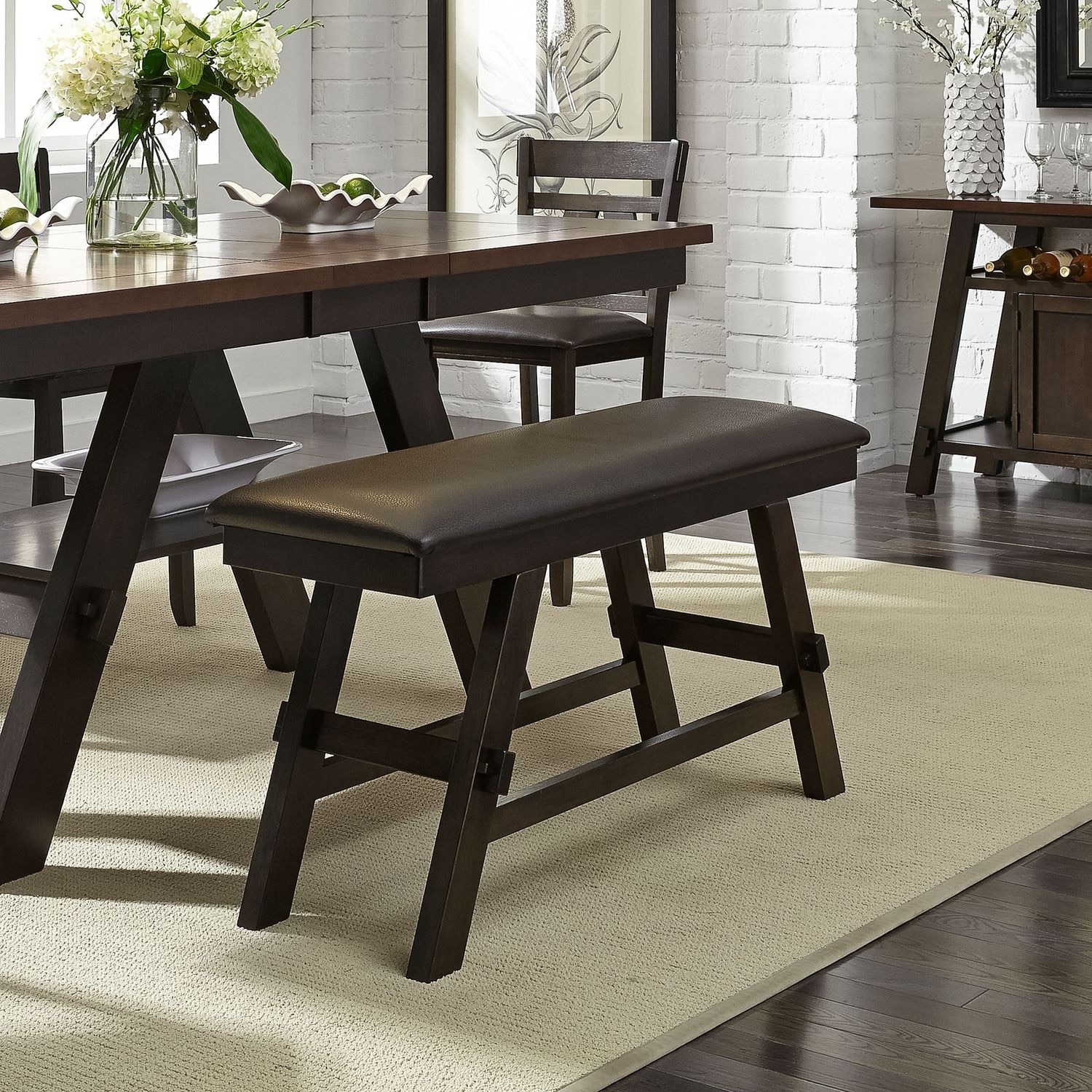 Liberty Furniture Lawson Upholstered Dining Bench Counter Height Walnut - W48 x D16 x H26
