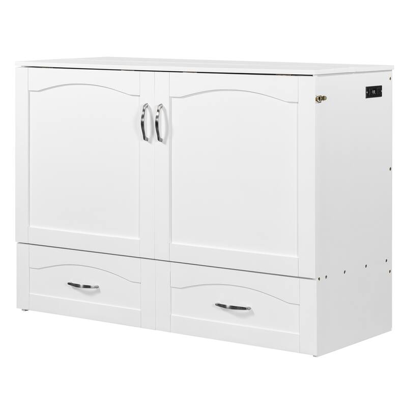 Space-Saving Murphy Wall Bed - Built-In Drawer Storage, Integrated USB Ports & Power Outlets, Smooth Pulley Mechanism
