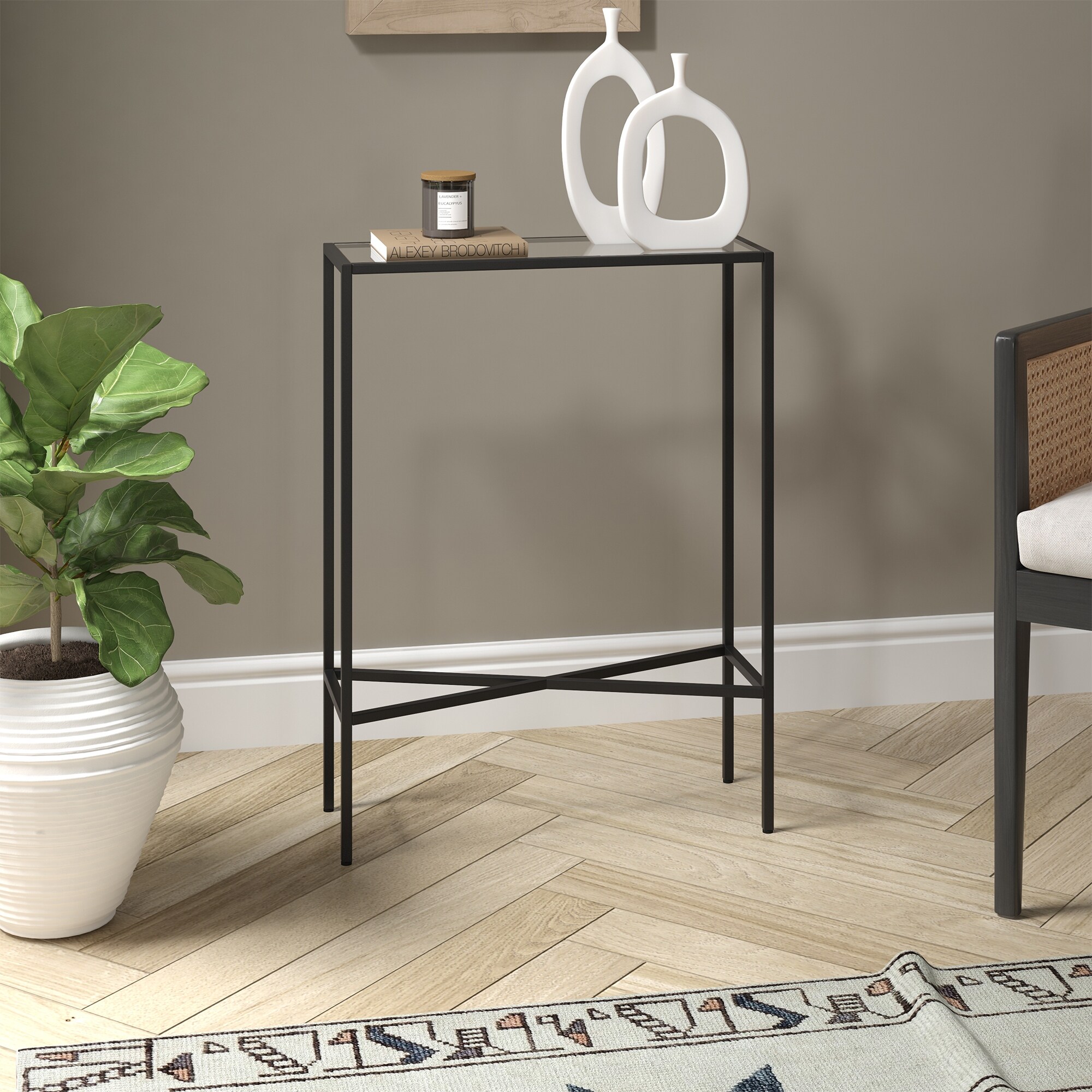 Henley 22 Wide Rectangular Console Table with Glass Top