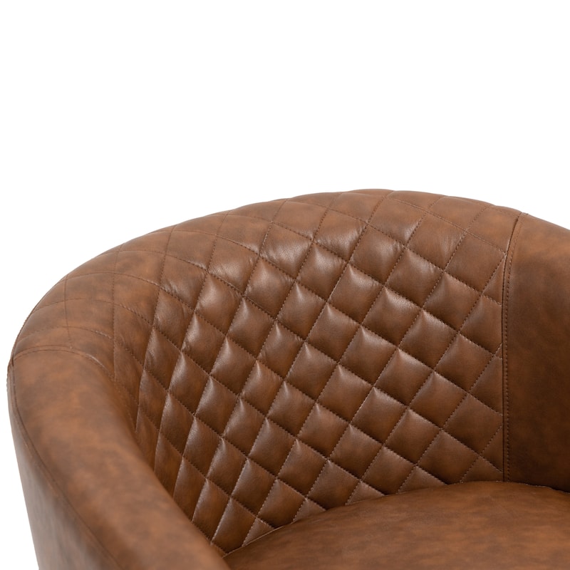 Modern Leather Nailheads Trim Barrel Accent Chairs with Wood Legs