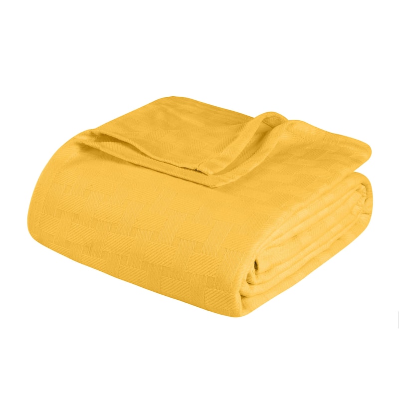 HomeRoots King Gold Cotton Basketweave Geometric Blanket