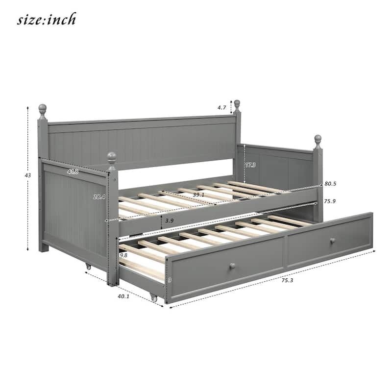 Harper & Bright Designs Twin Size Wood Daybed with Twin Size Trundle