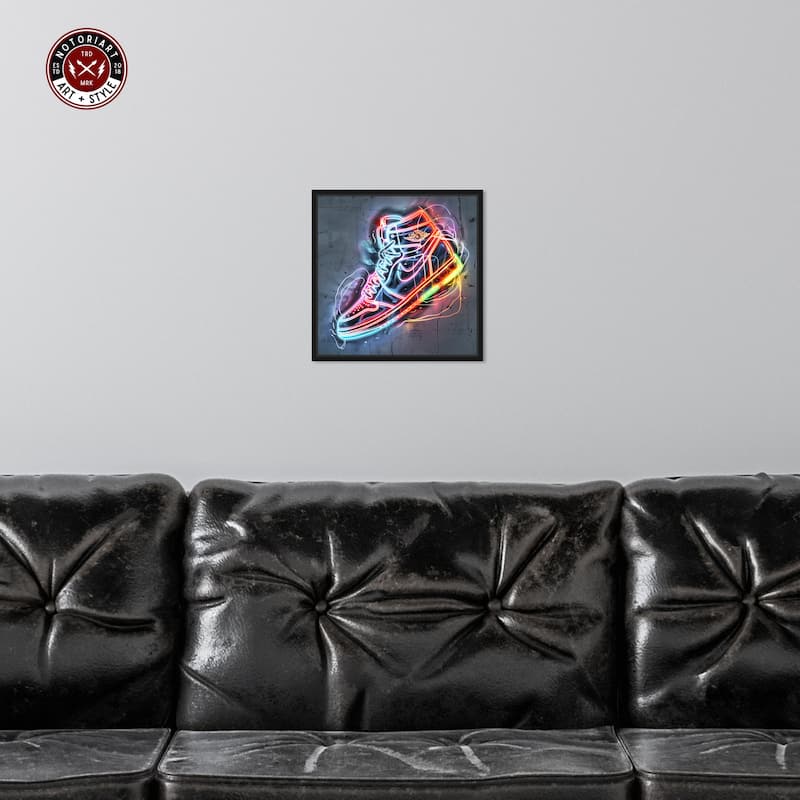 Notoriart Colorful Light Up Neon Sneaker Framed Sneaker 1 Piece Canvas Wall Art