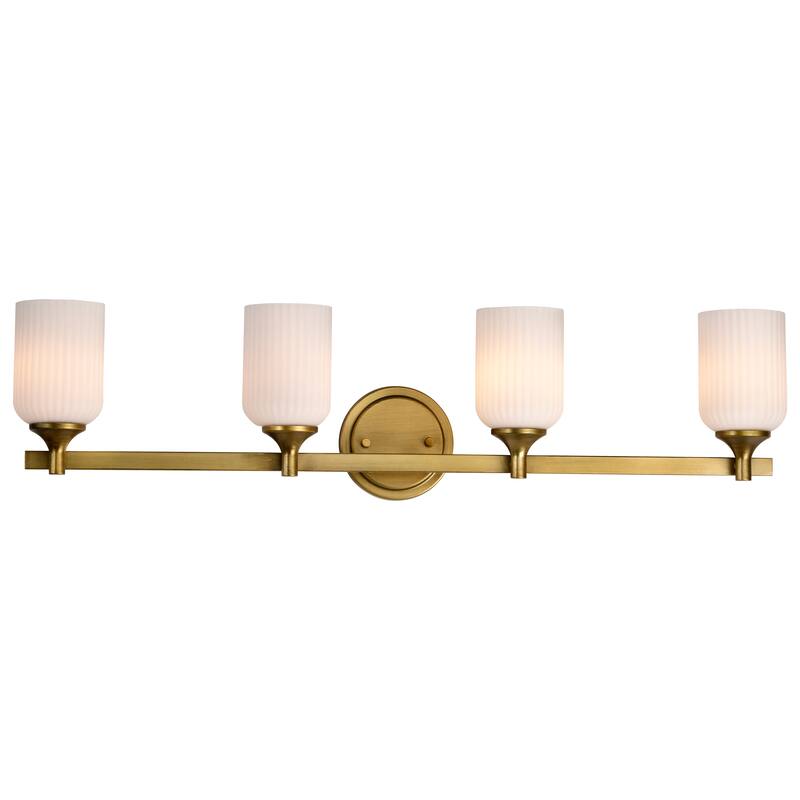 Solara 4 Light Vanity Natural Brass Finish Frosted Ribbed Glass - Natural Brass