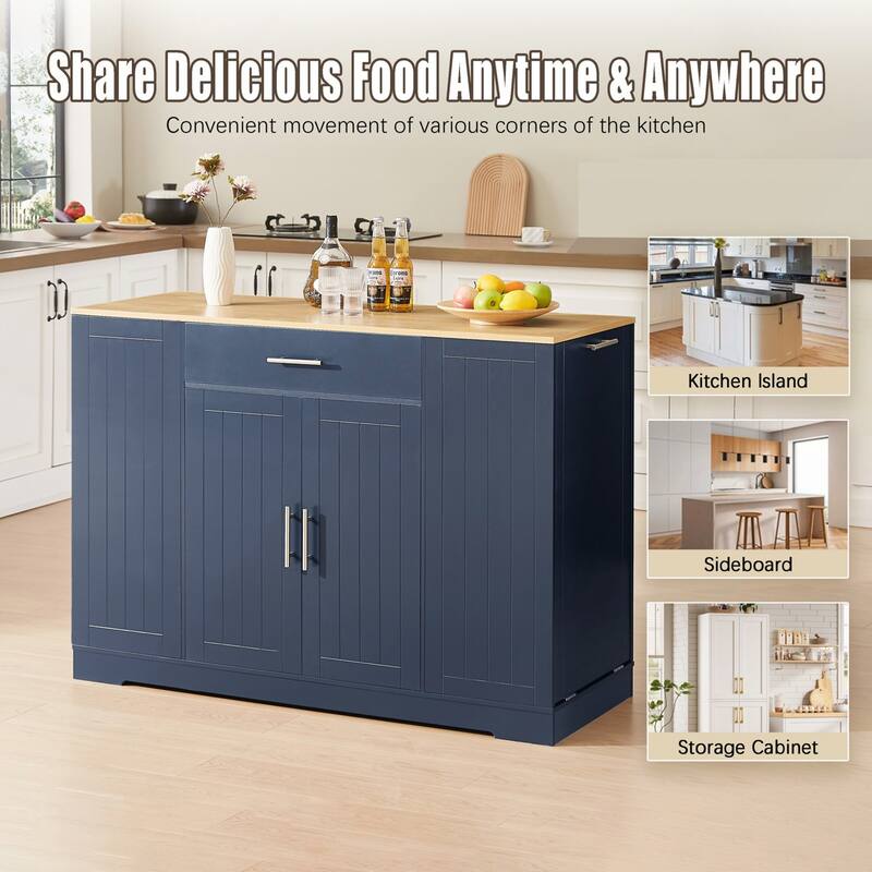 53inch Kitchen Storage Islands with Drawers and Trash Can Storage