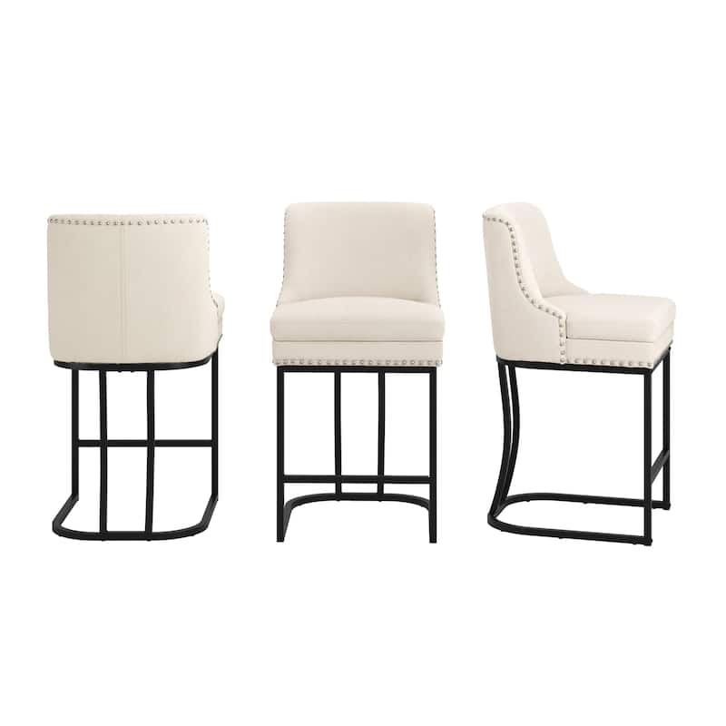 26" Modern Metal Barstools Set of 3 Upholstered Counter Height Bar stools with Back and 6" Thick Cushion for Kitchen Island