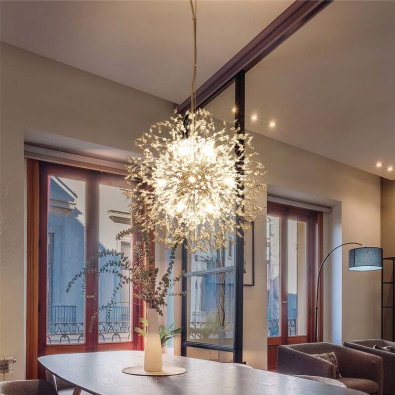 8/9/12/16-Light Modern Linear Sputnik Firework Dandelion Crystal Chandelier - 12-Lights - Chrome