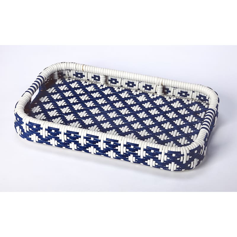 Butler Selena Blue & White Rattan Bar Cart