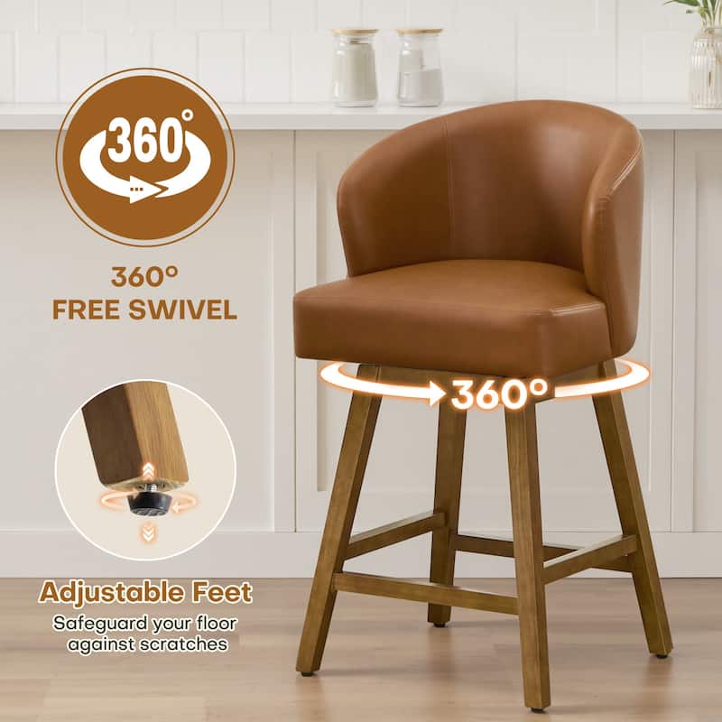 26 Inch Upholstered Swivel Counter Height Bar Stools with Back and Solid Wood Frame - 37.8"H x 20.9"W x 21.3"D