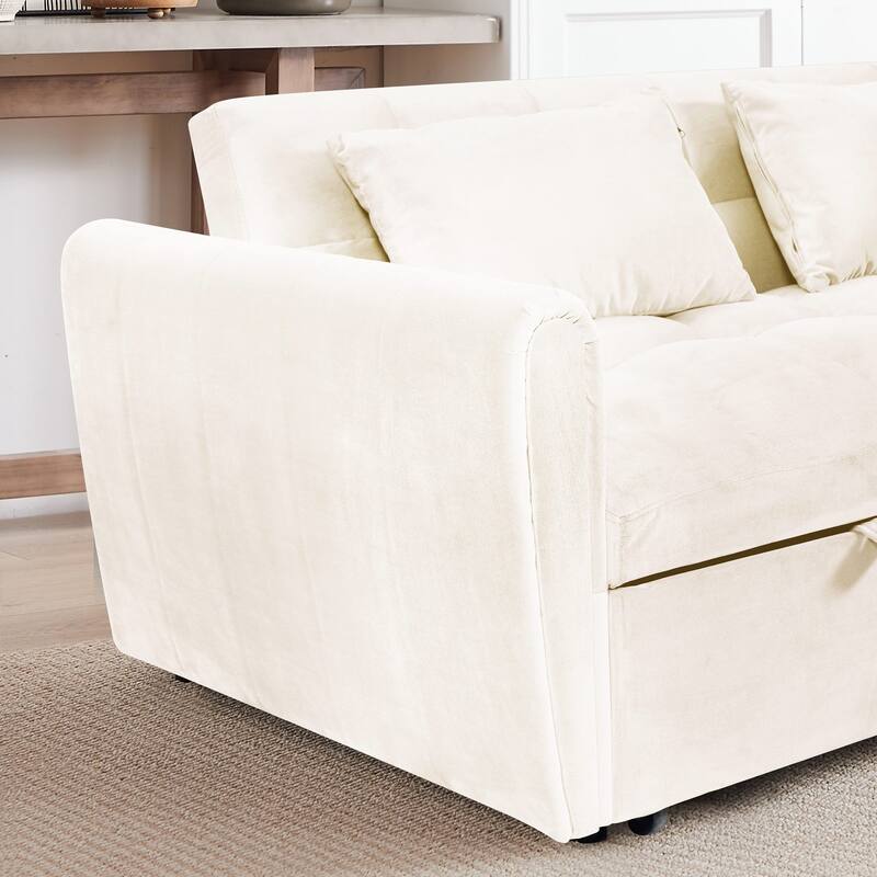 64.9" 3-in-1 Convertible Queen Sofa Bed, Storage Bag and Pillows