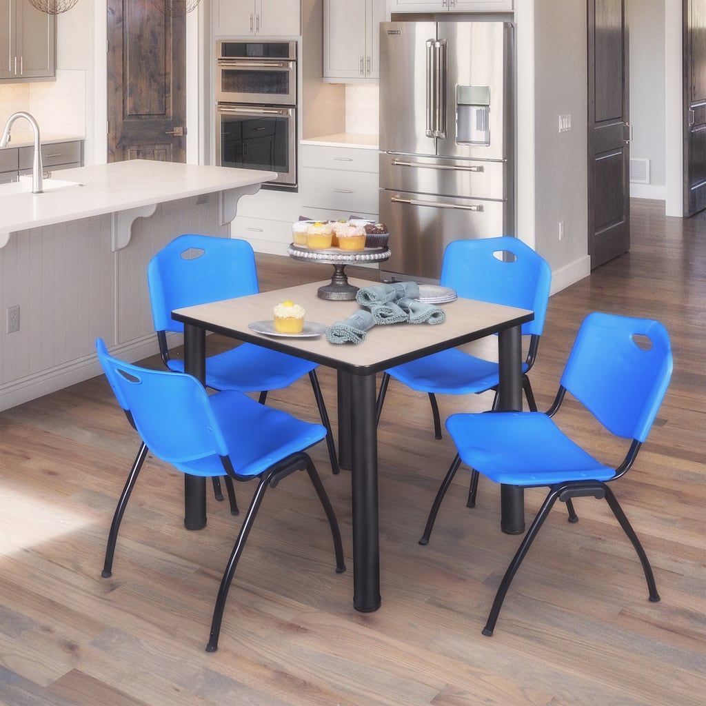 30" Square Breakroom Table- Maple/ Black & 4 'M' Stack Chairs- Blue - 30