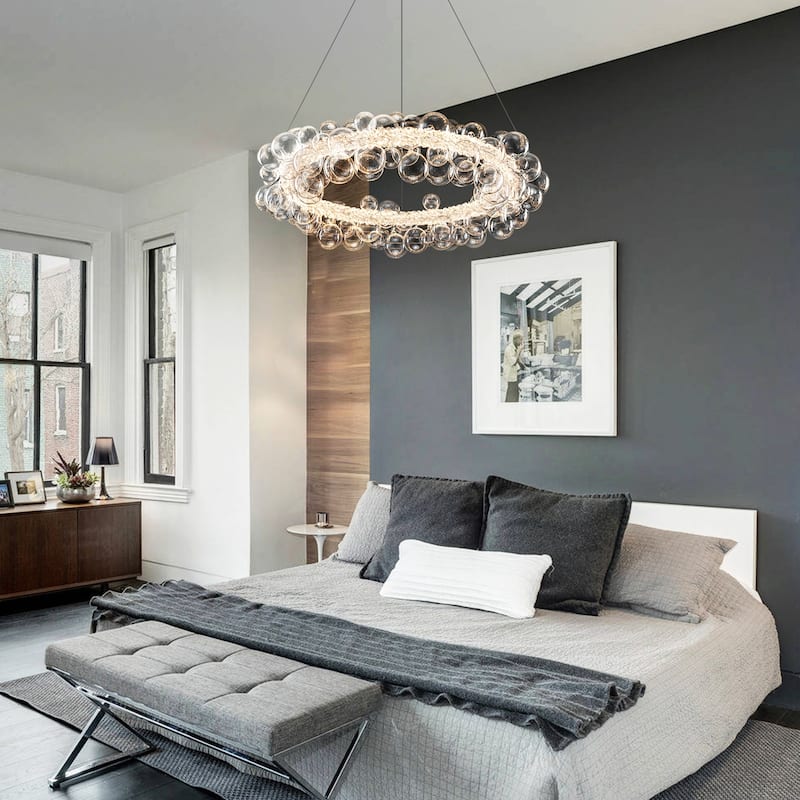 Crystal Bead LED Chandelier with Glass Globe, Adjustable