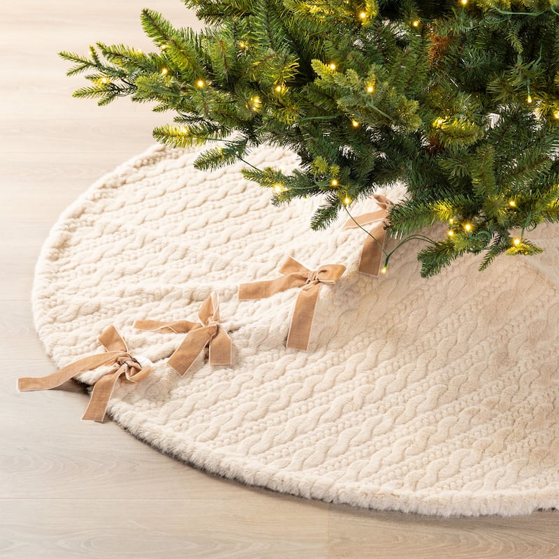 Glitzhome 48"D or 60"D Soft Fake Rabbit Fur Christmas Tree Skirt